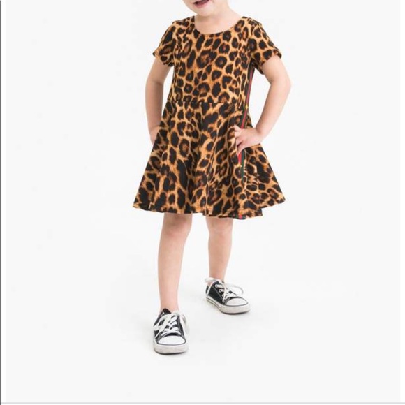 Leopard dress with bumble bee ribbon piping. - Picture 6 of 7